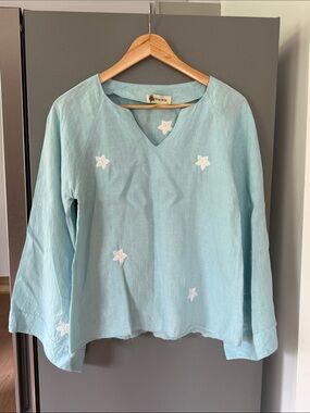 Fanm Mon Floral Embroidered Long Bell Sleeve Top Size S